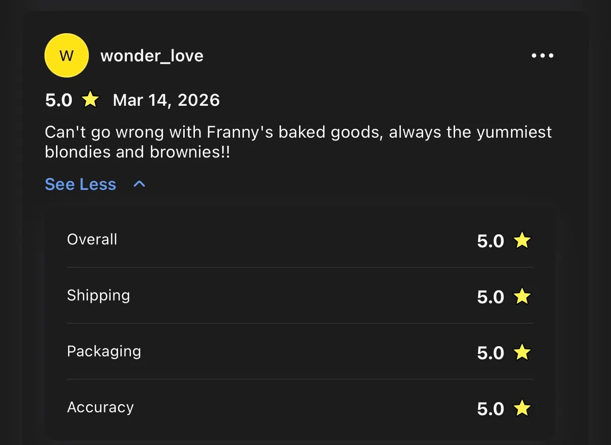 Screenshot of a five-star Whatnot review from wonder_love